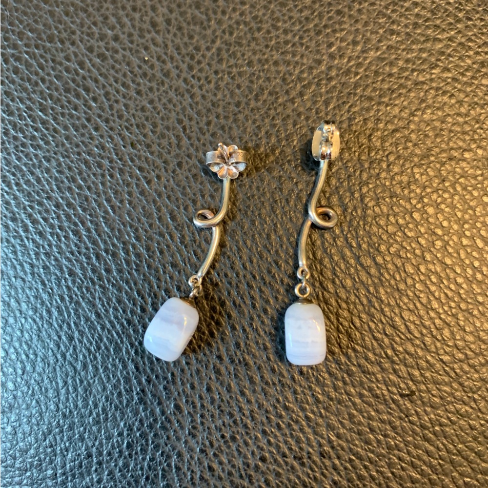 Authentic tiffany & co sterling silver and blue lace agate chalcedony earrings